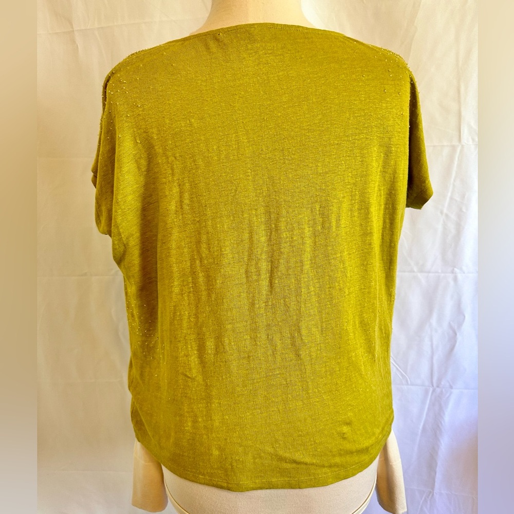 Eileen Fisher BEADED CHARTREUSE 100% Linen Petite Medium - Picture 3 of 10